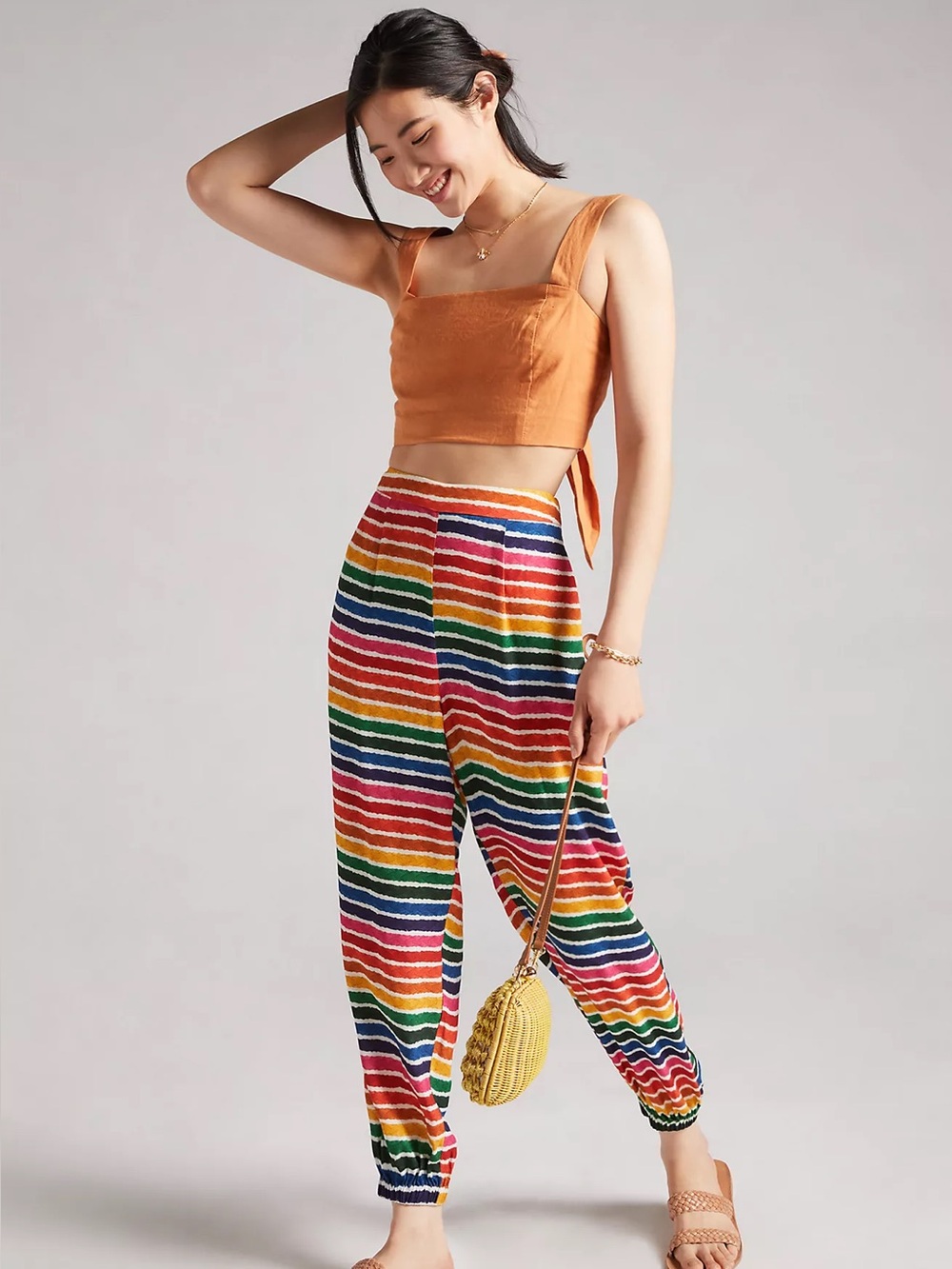 Farm Rio x Anthropologie Rainbow Striped Joggers NWT Size S
